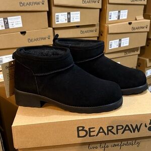 BEARPAW SIENNA HEEL ANKLE BOOTS BLACK